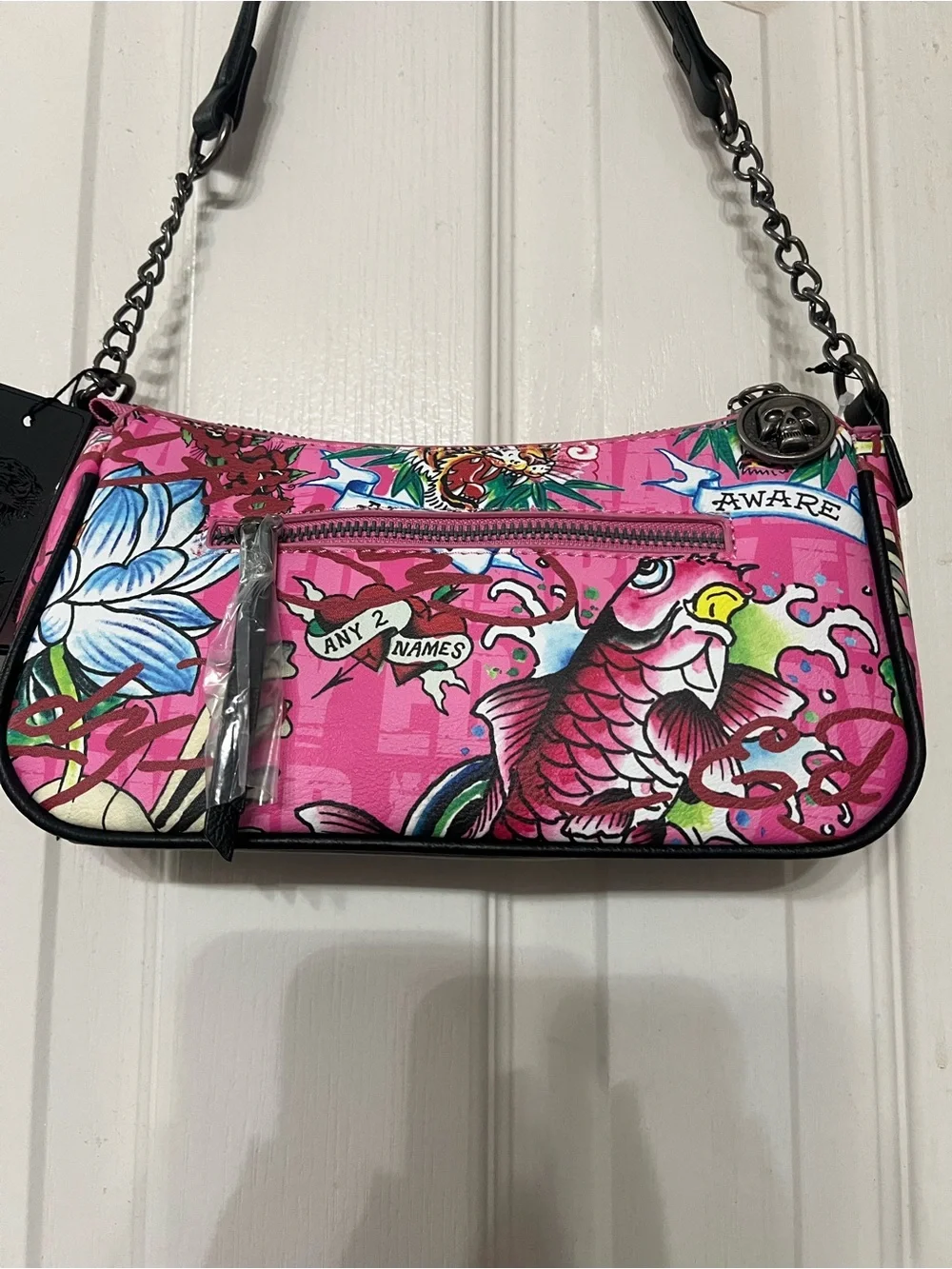 Ed Hardy Love Kills Slowly Pink Shoulder Bag NWT Y2K Skull Purse - Picture 8 of 11